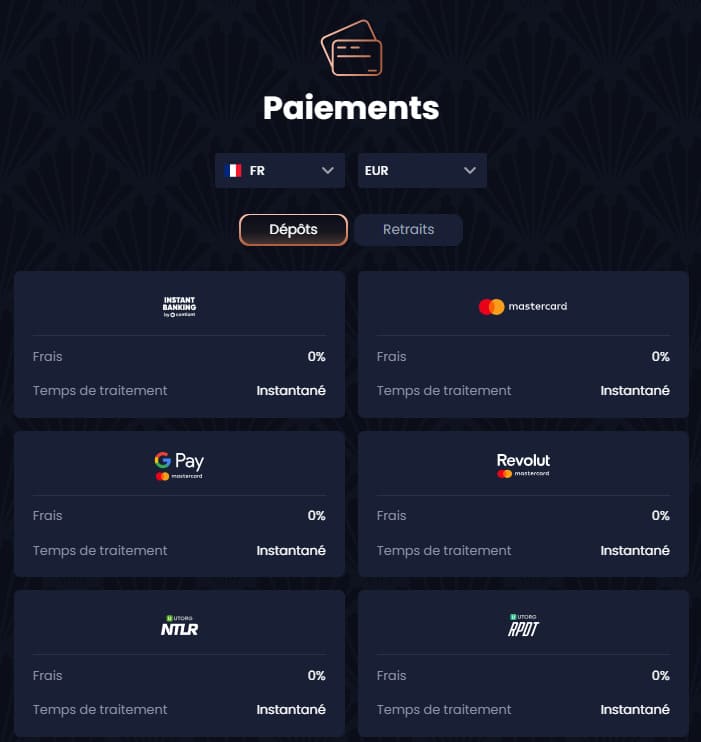 GreatSpin Casino moyens paiement dépôt