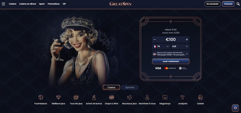 GreatSpin Casino page accueil